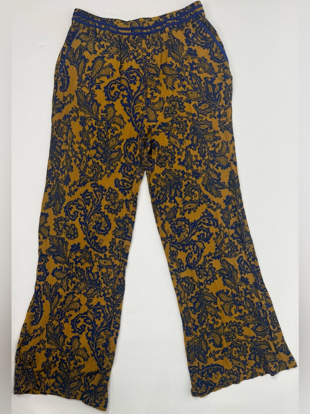 Anthropologie Hei Hei Tana Wide Leg Pants Small Blue Gold Paisley Rayon Boho - Picture 2 of 6